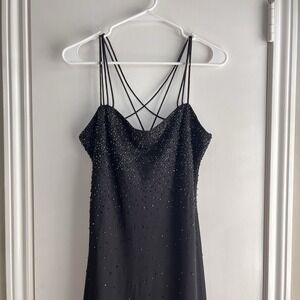 Vintage Chelsea Nites 14 Strappy Beaded Black Slip Dress WhimsiGoth Fairy Dark